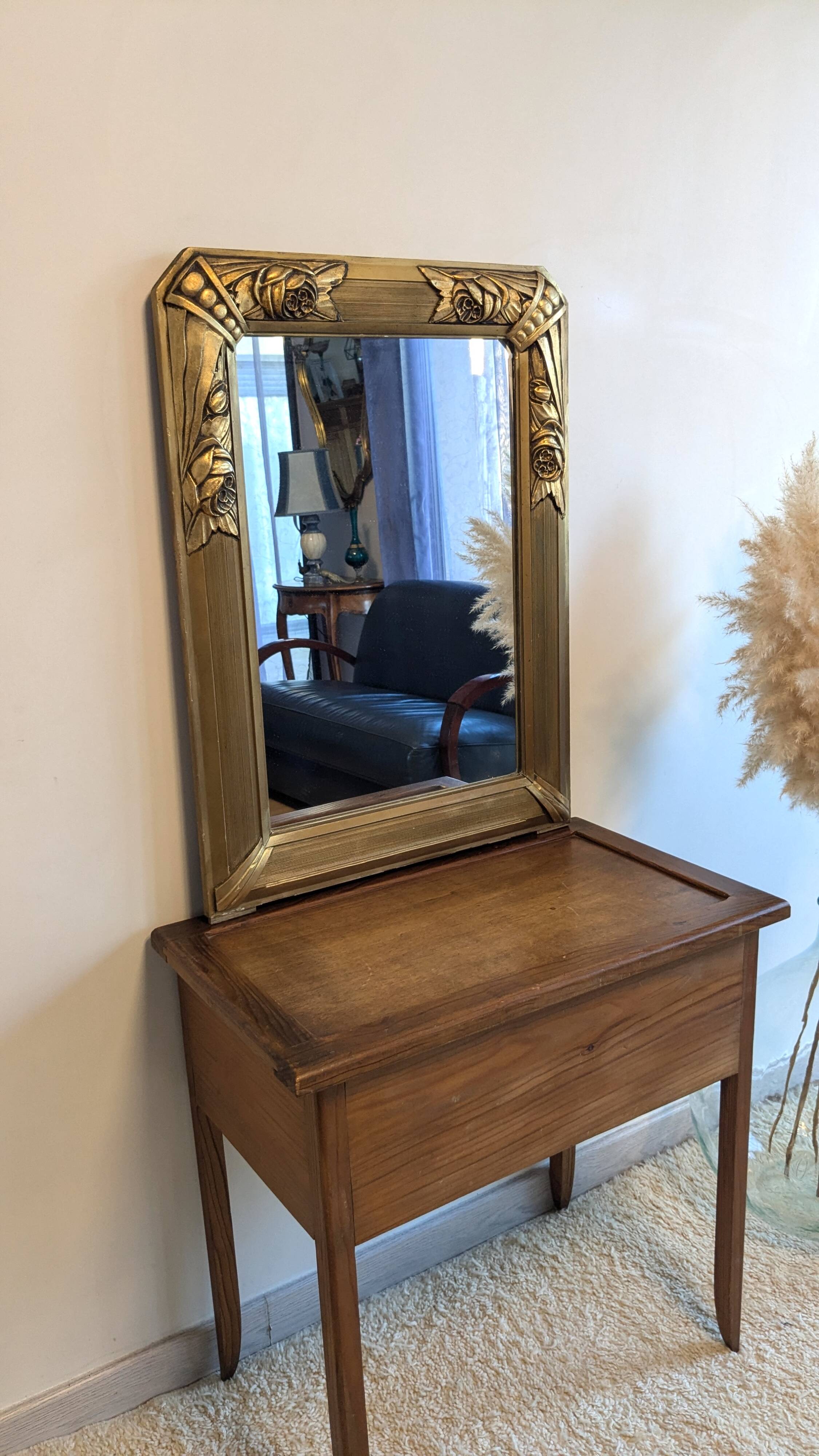 Gold Art Deco Mirror 74 X 55 cm