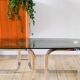 Oval coffee table in smoked glass and chrome, original double S design base, 1970.