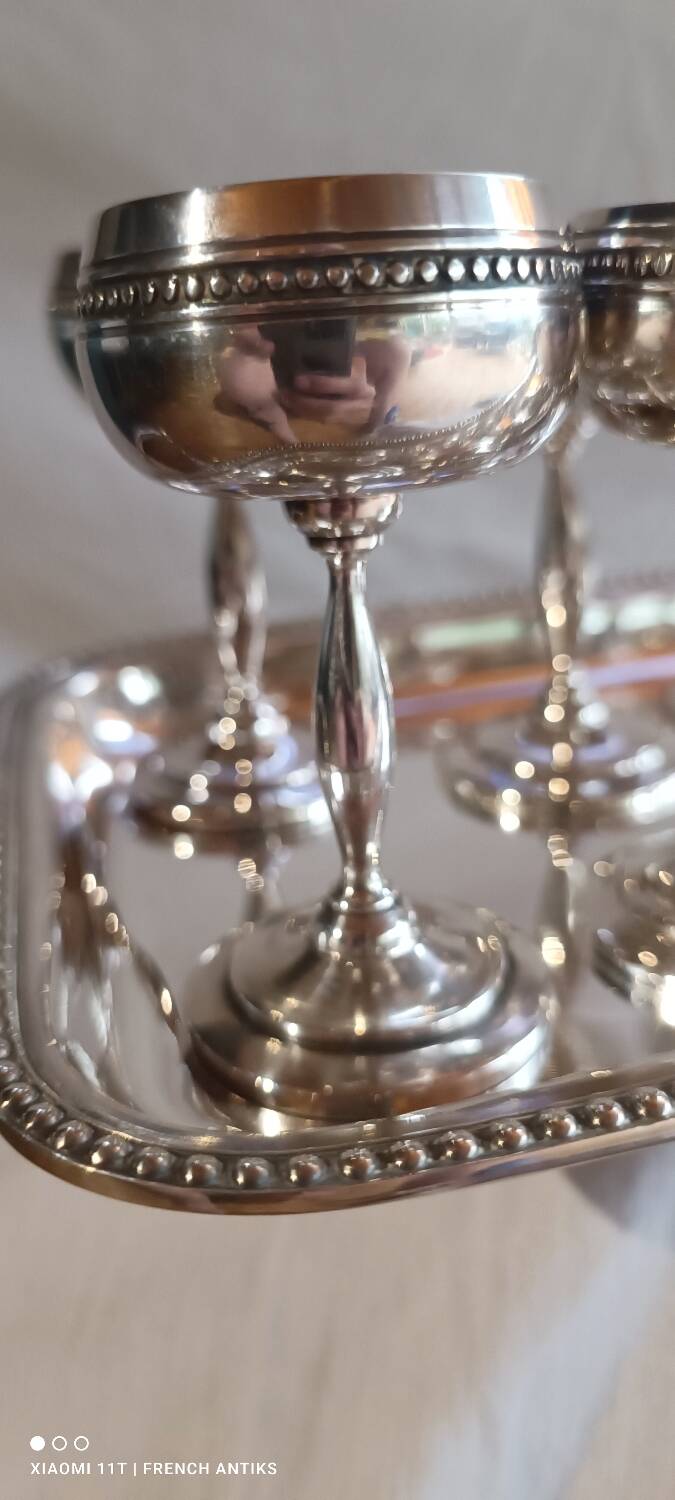 Silver-plated metal liqueur service, Roux Marquiant Silversmithing