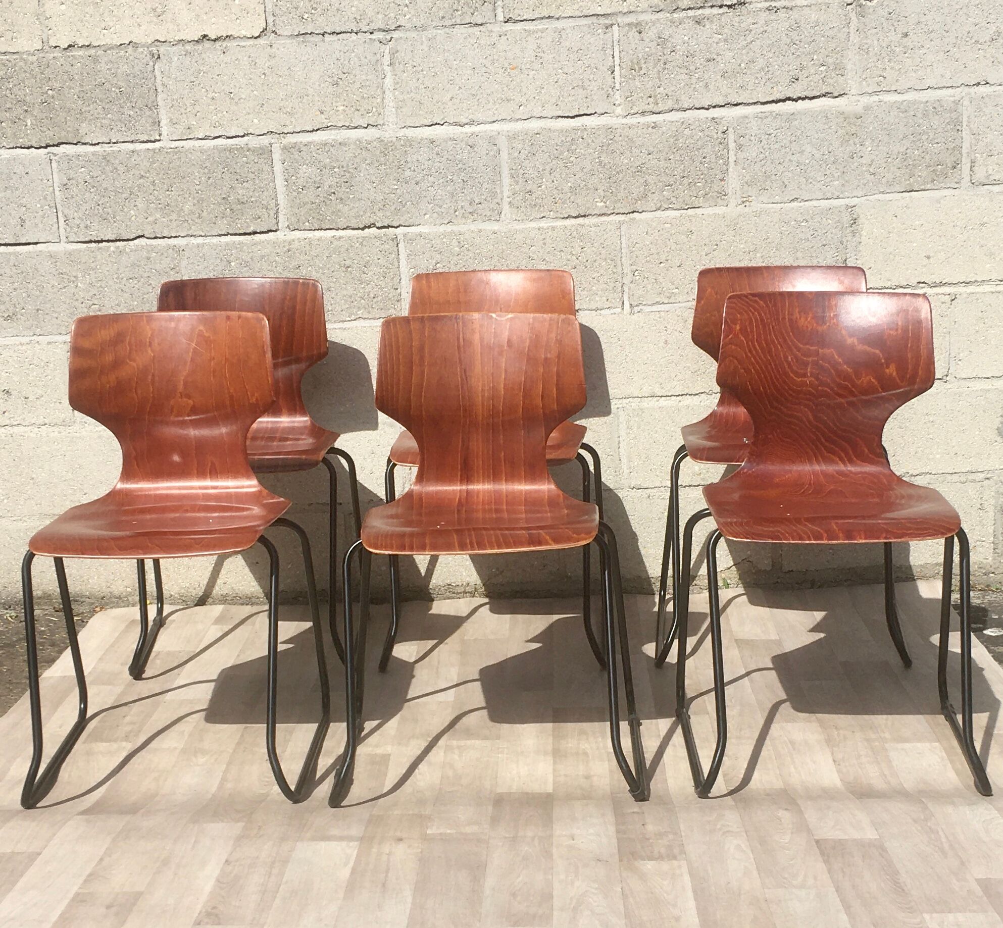 Set of 6 vintage sled chairs