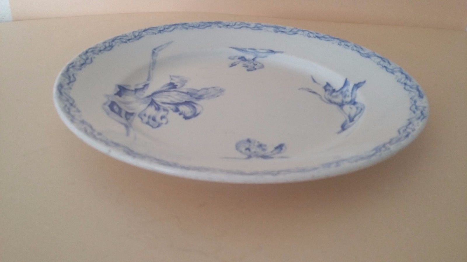 Plate faience luneville kg blue tulips