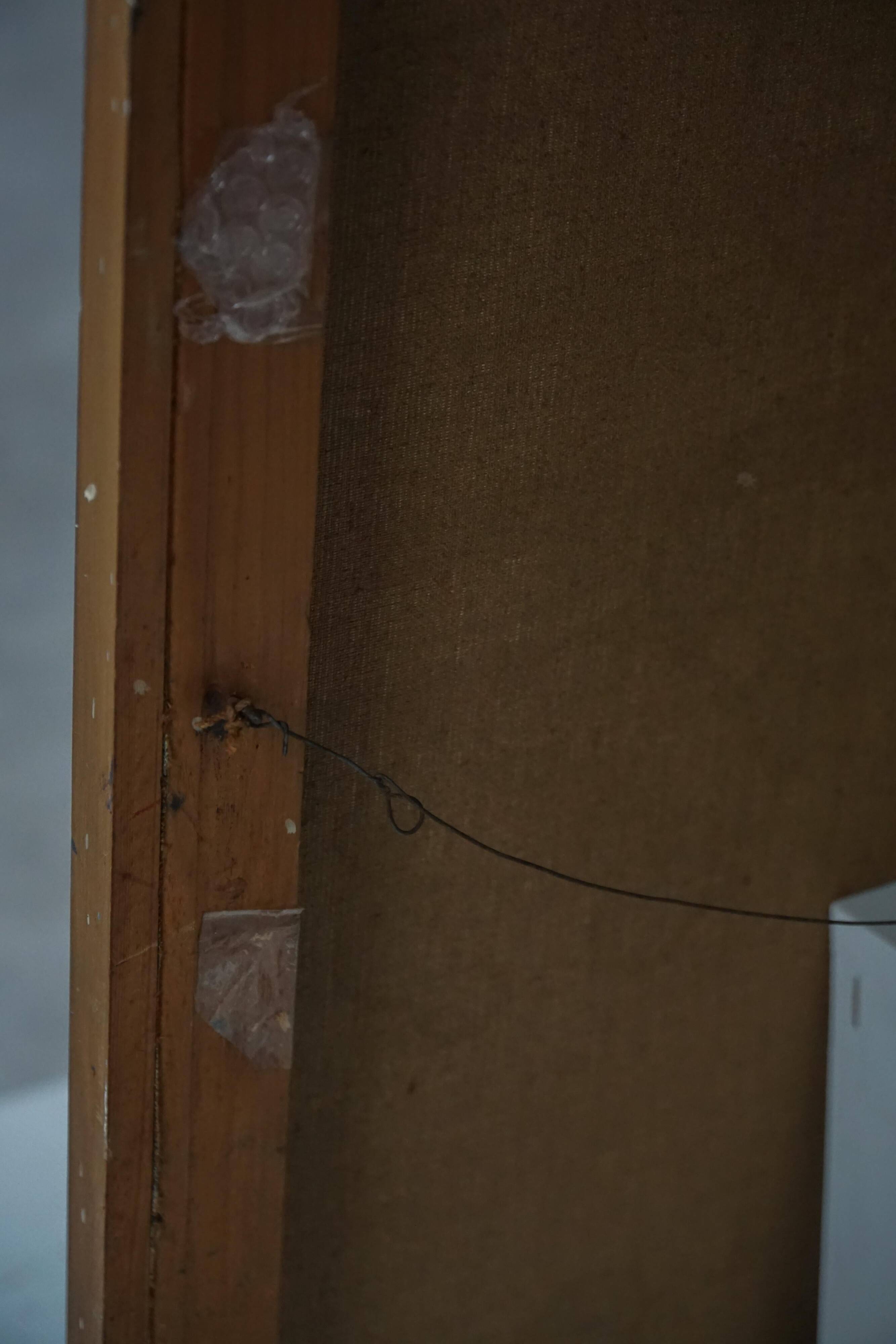 Mid-century pastel oil abstract painting, Danish artist, patinated wooden frame.