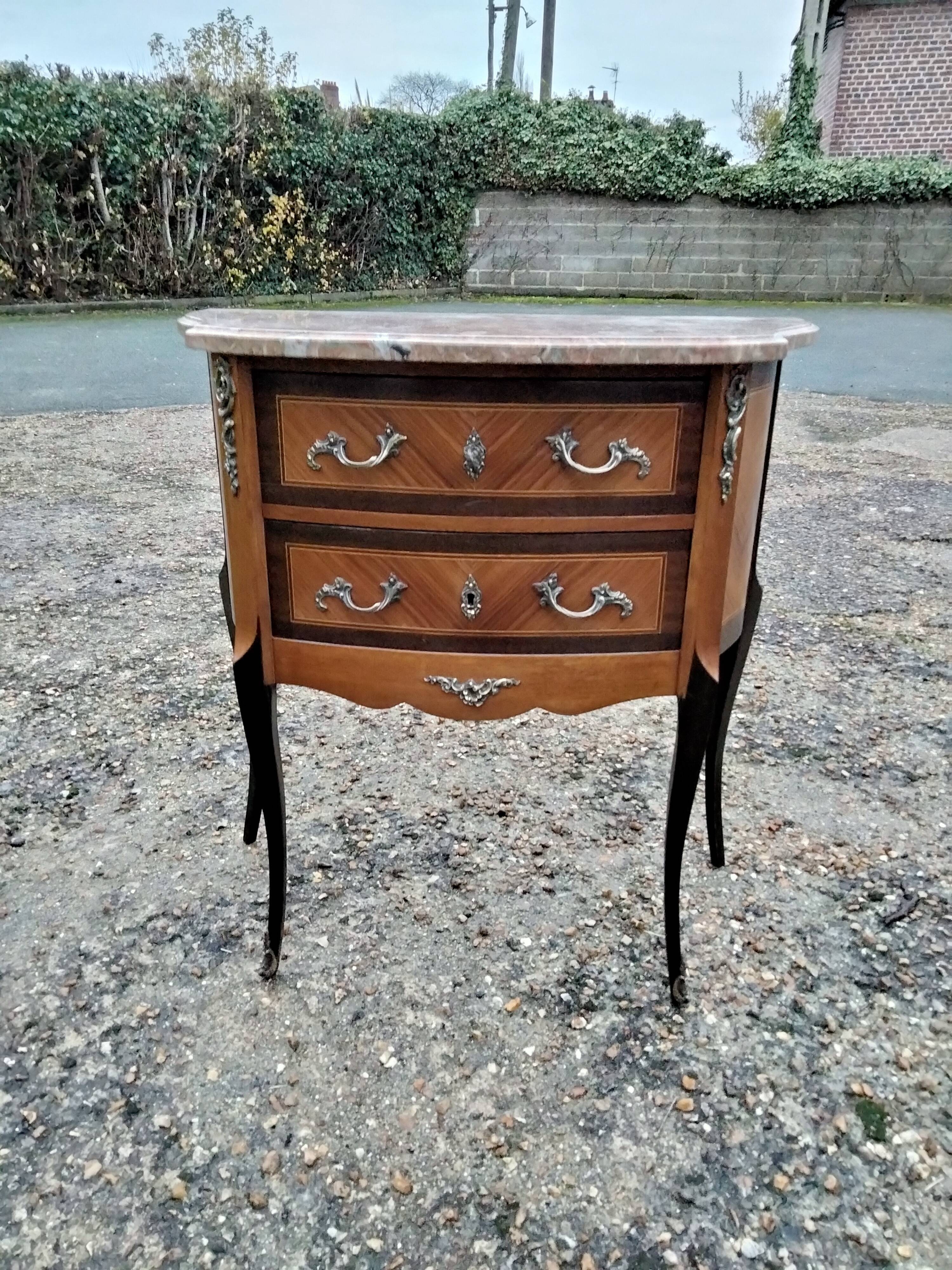 Commode marquetry old style louis xvi vintage marble top xxeme