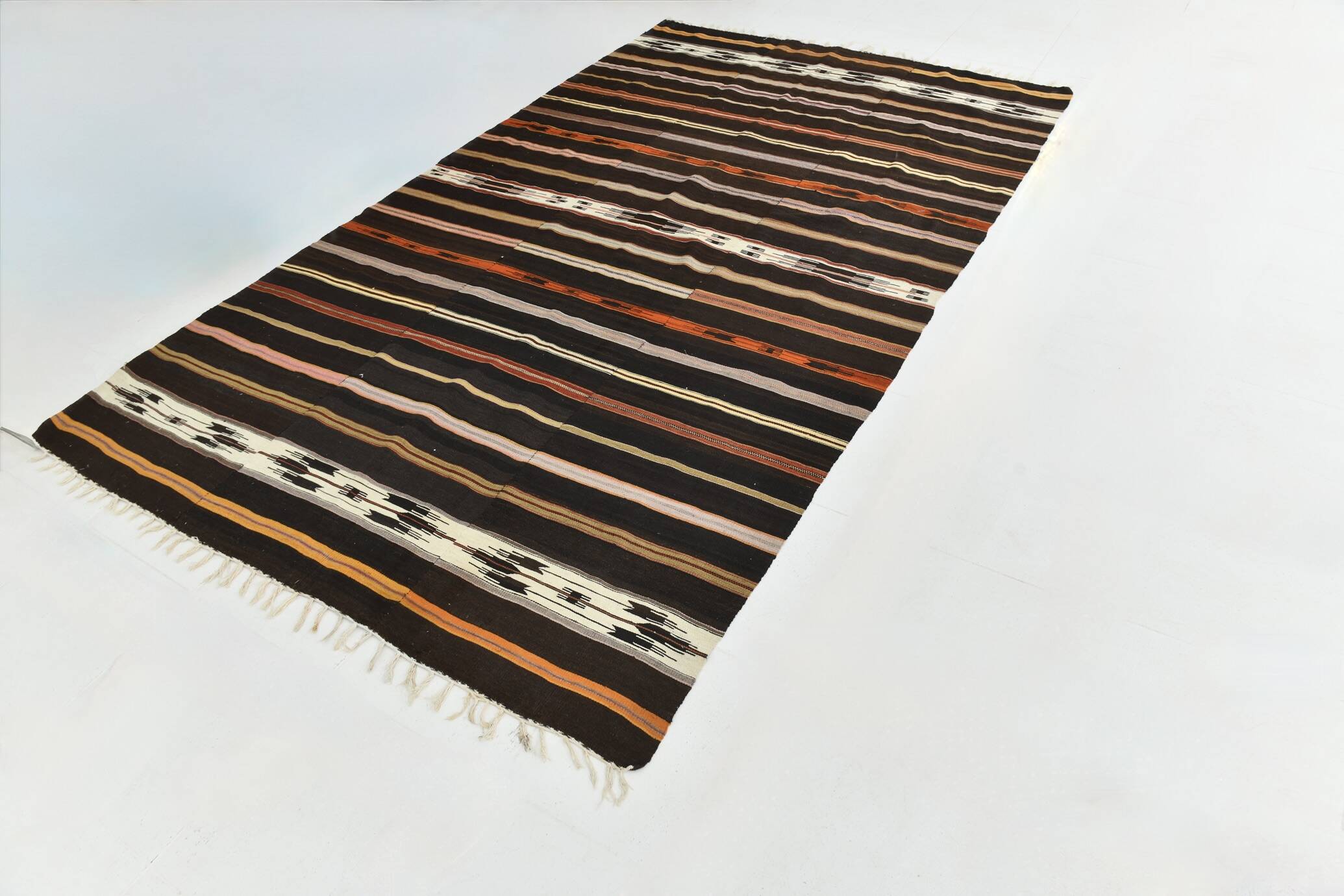 6x10 Dark Brown Striped Pattern Vintage Kilim Rug, 181x305Cm