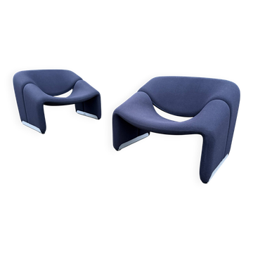 2x Artifort Groovy F598 by Pierre Paulin, Dark Blue, original
