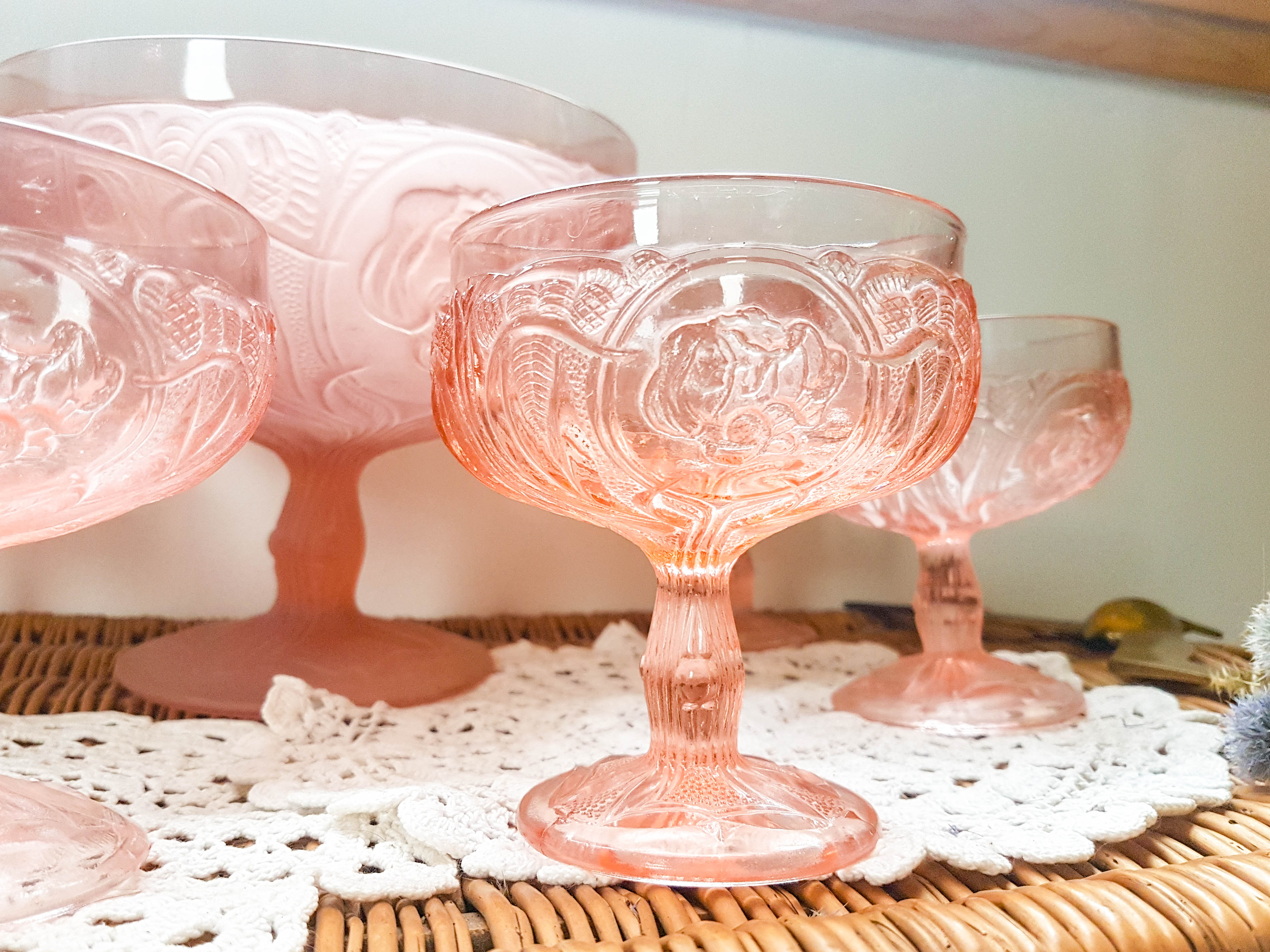 Pink Dessert Service Old Pink Glass Ice cream cups Pink Dish Cup