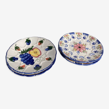 Set of 6 hand-painted ceramic dessert plates décor vintage fruits and flowers