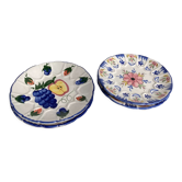 Lot de 6 assiettes à desserts en céramique peintes à la main décor fruits et fleurs vintage