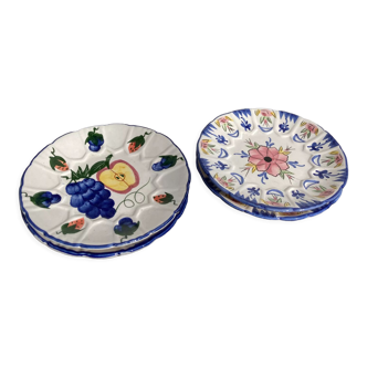 Set of 6 hand-painted ceramic dessert plates décor vintage fruits and flowers