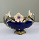 Art Nouveau navy blue barbotine bowl with raised floral decoration