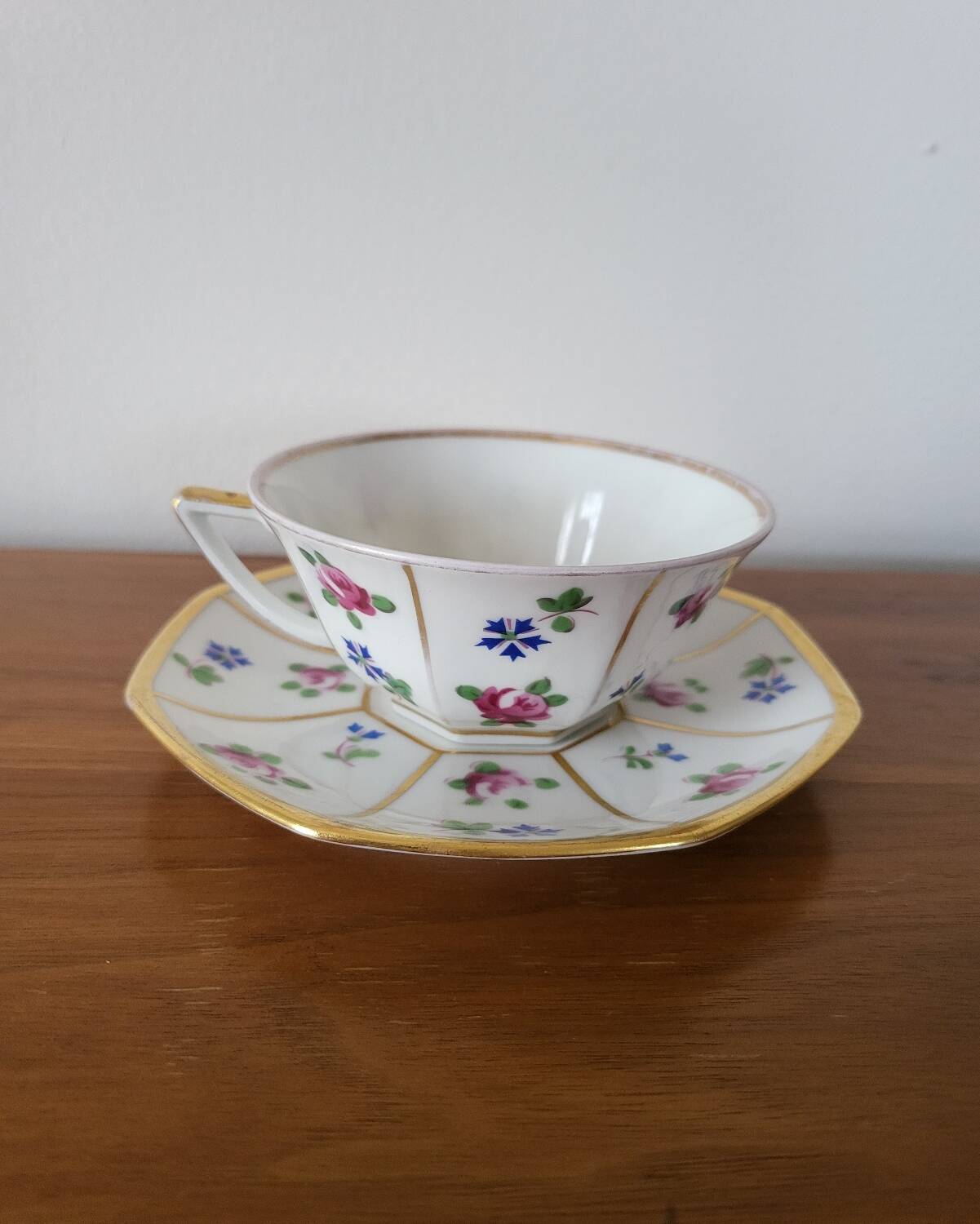 Limoges Porcelain Cup with Decor of Barbel Fish and Roses