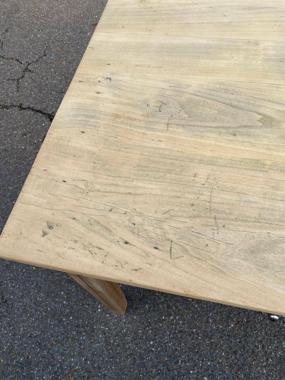 Renovated farmhouse table in raw solid wood with 2 drawers, 1920, 140x80cm.