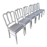 Lot de 6 chaises bois massif peint blanc avec cuir gris clair