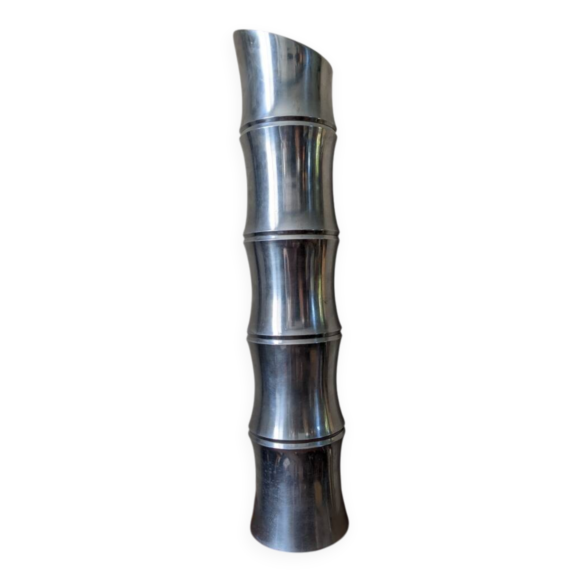Vintage bamboo vase from the 80s, cast aluminum, contemporary design