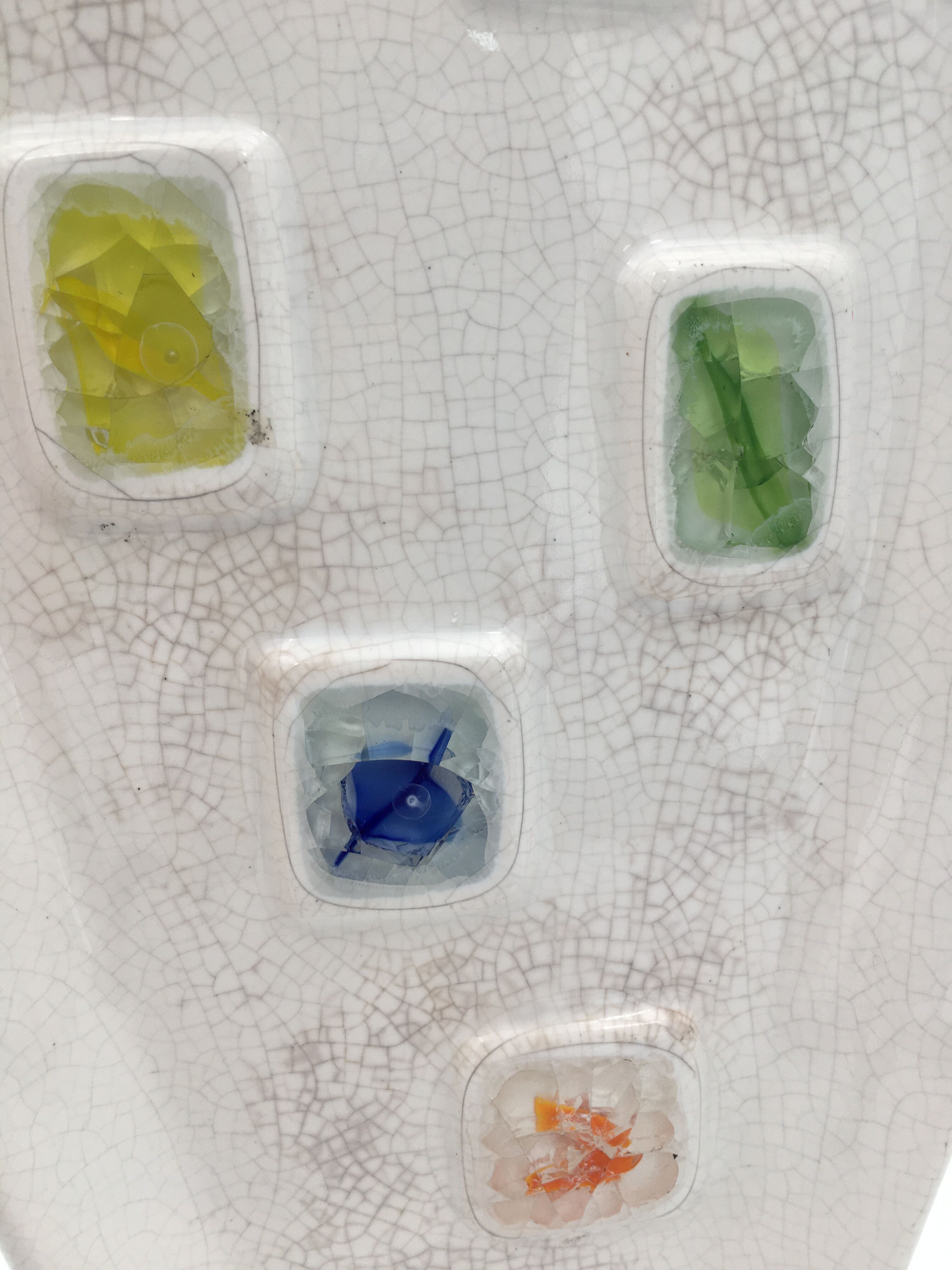 Glazed ceramic bowl, cracked glass decoration, signed Jacquin of California (USA) - 1950s