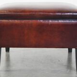 Large square sheepskin leather ottoman with a beautiful patina