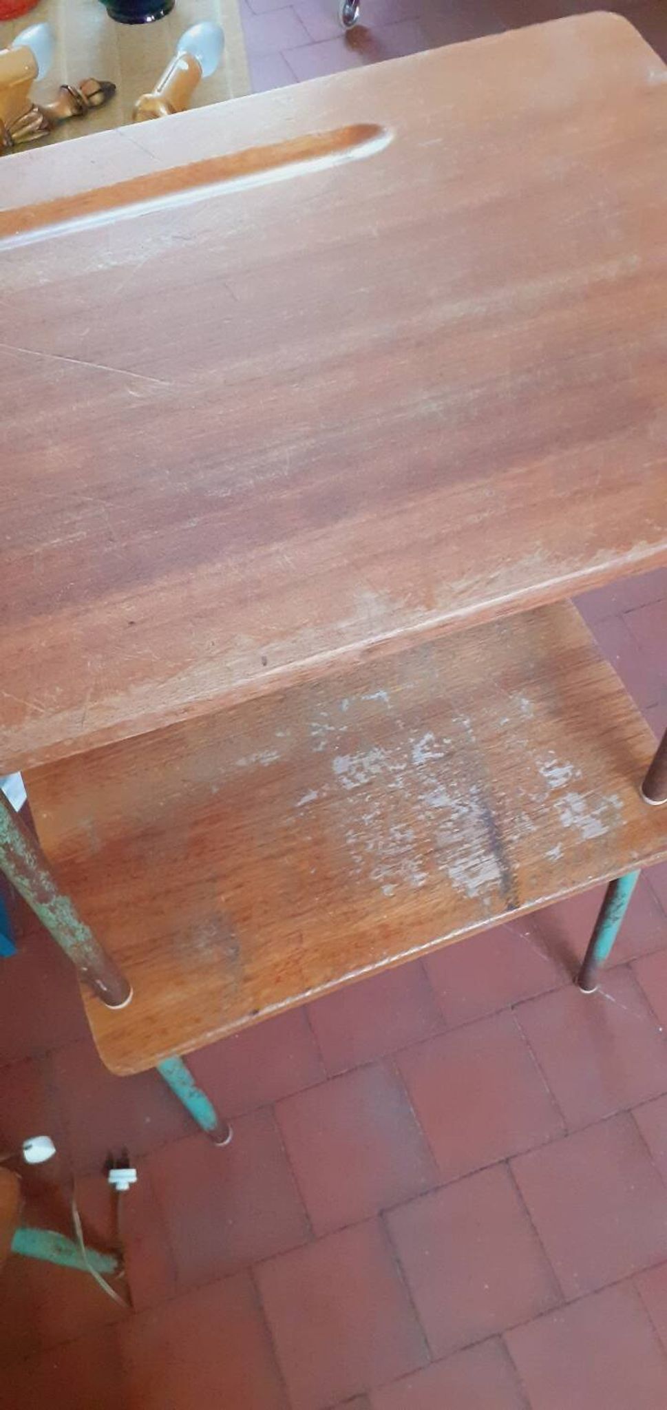Pair of 1960s tables in tubular metal and solid teak