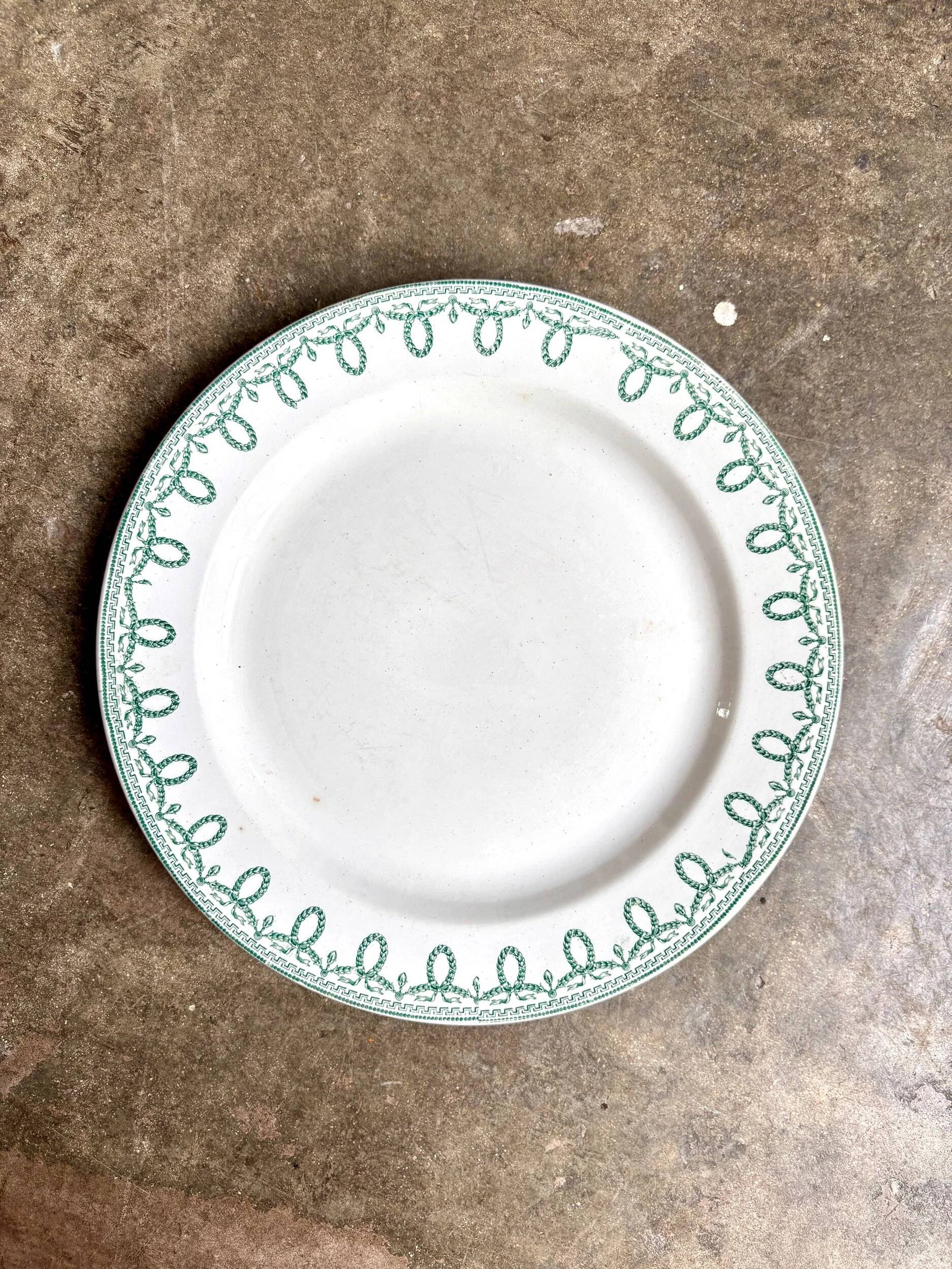Boch Frères Keramis round dish in green ironstone, "Bonaparte" service