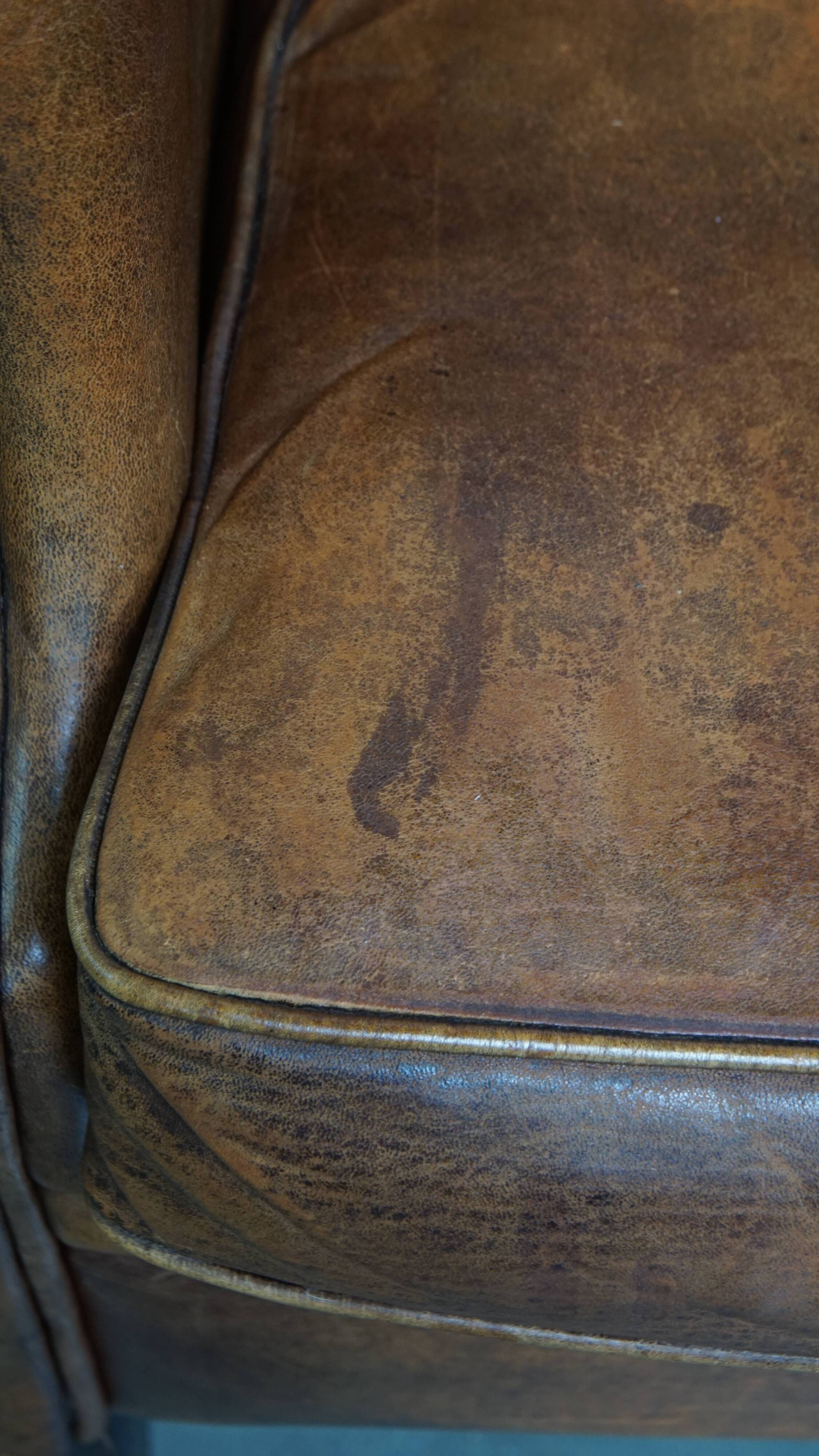 Vintage Sheepskin Leather Wingback Chair