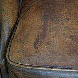 Vintage Sheepskin Leather Wingback Chair