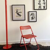 Lampadaire design années 80 halogène en métal rouge, made in Belgium