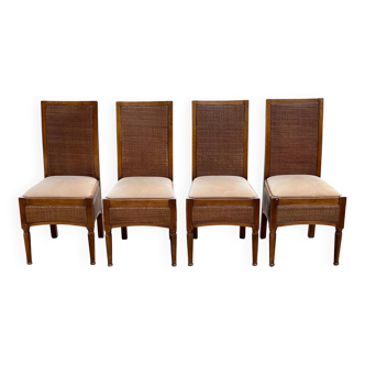4 Scandinavian dining room chairs in wood and cane
