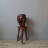 Wooden sculpture ethnic man's head handcrafted tribal decorative object workshop