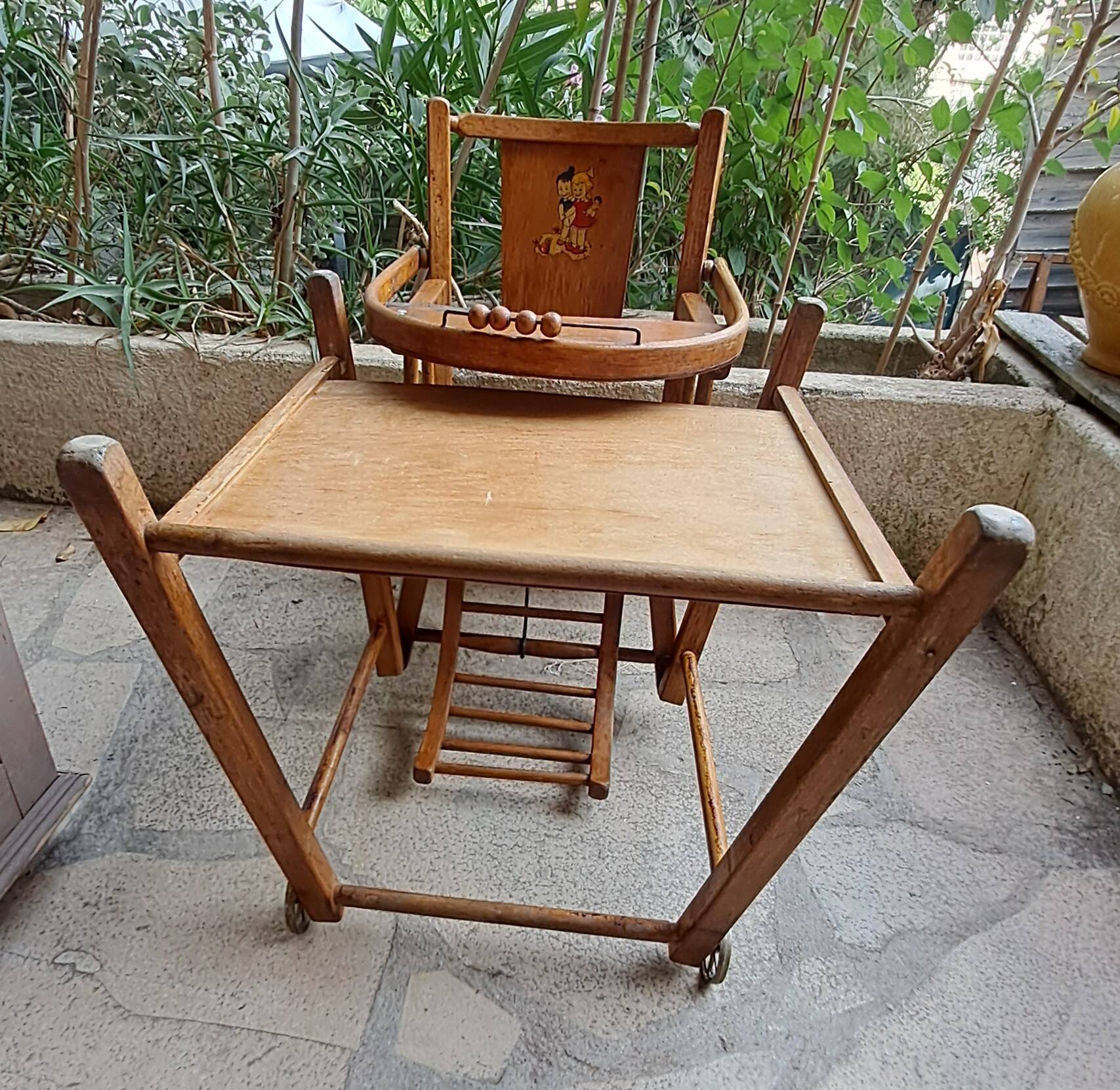 Vintage wooden baby high chair