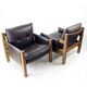 Lot de 2 chaises longues en cuir marron et noyer par Ton, Tchécoslovaquie