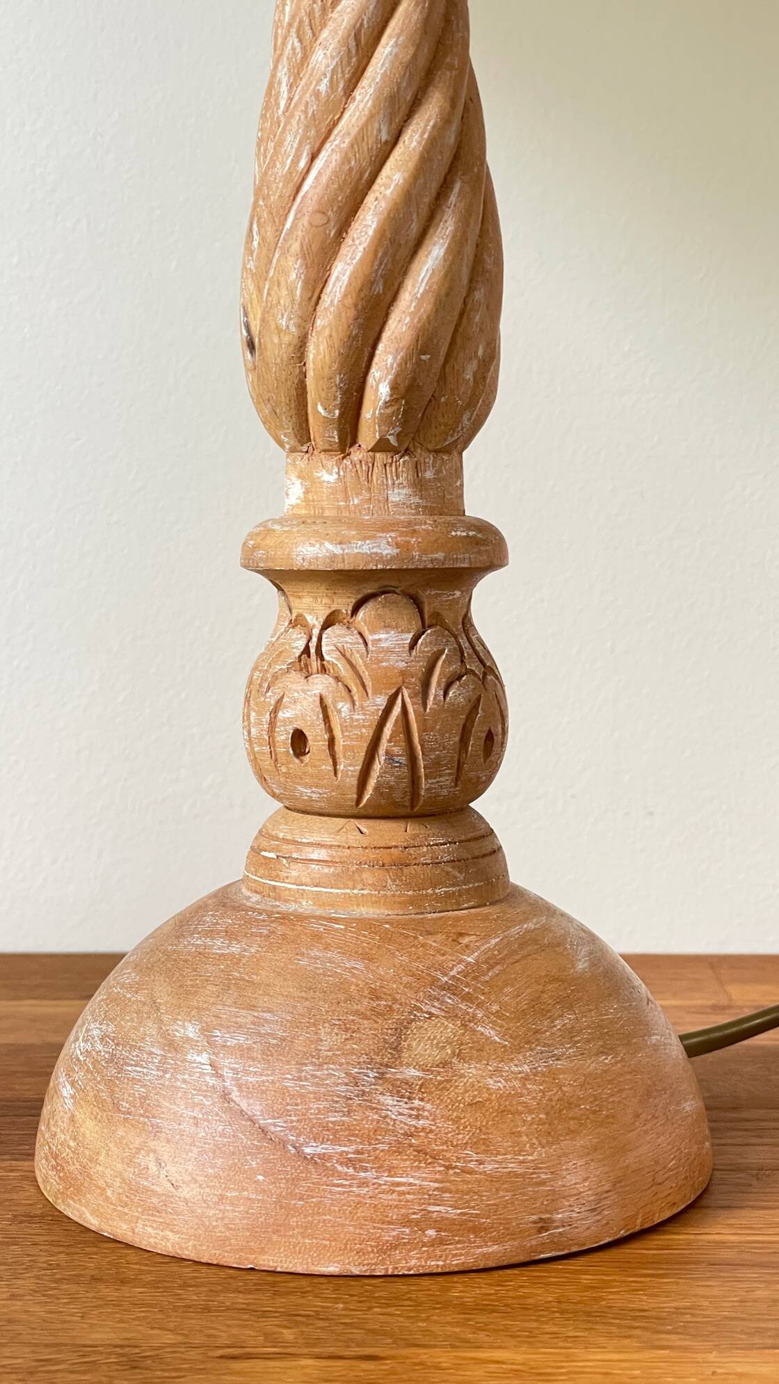 Carved wood lamp