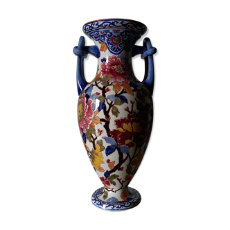 Gien earthenware amphora vase "Peonies"