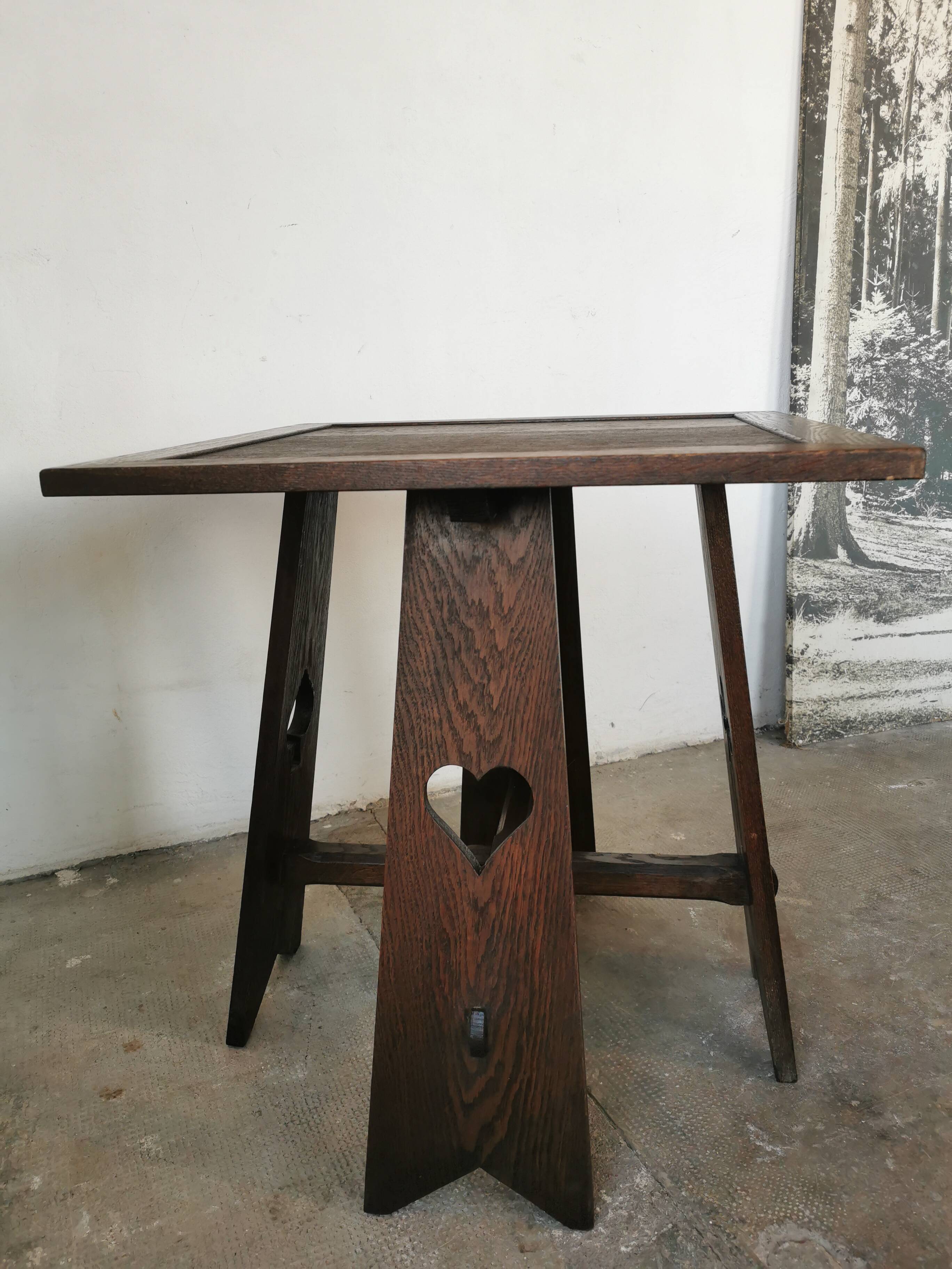 Arts and crafts style oak side table, 1950s