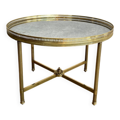 Table basse en laiton, plateau miroir vieilli la Maison Baguès