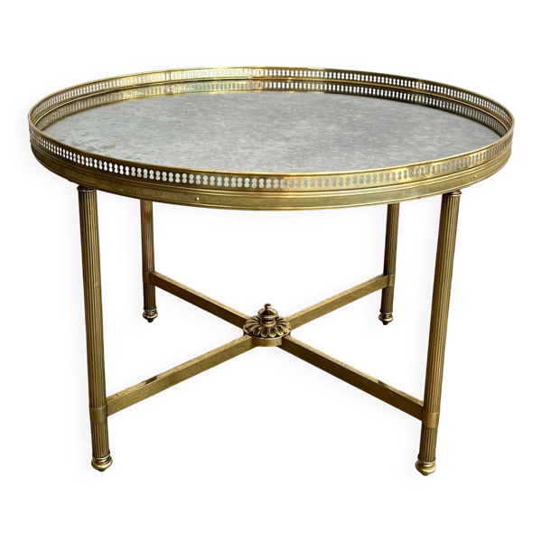 Table basse en laiton, plateau miroir vieilli la Maison Baguès