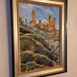 Peinture à l'huile De Hans Lindén /1938 / San Gimignano Italie