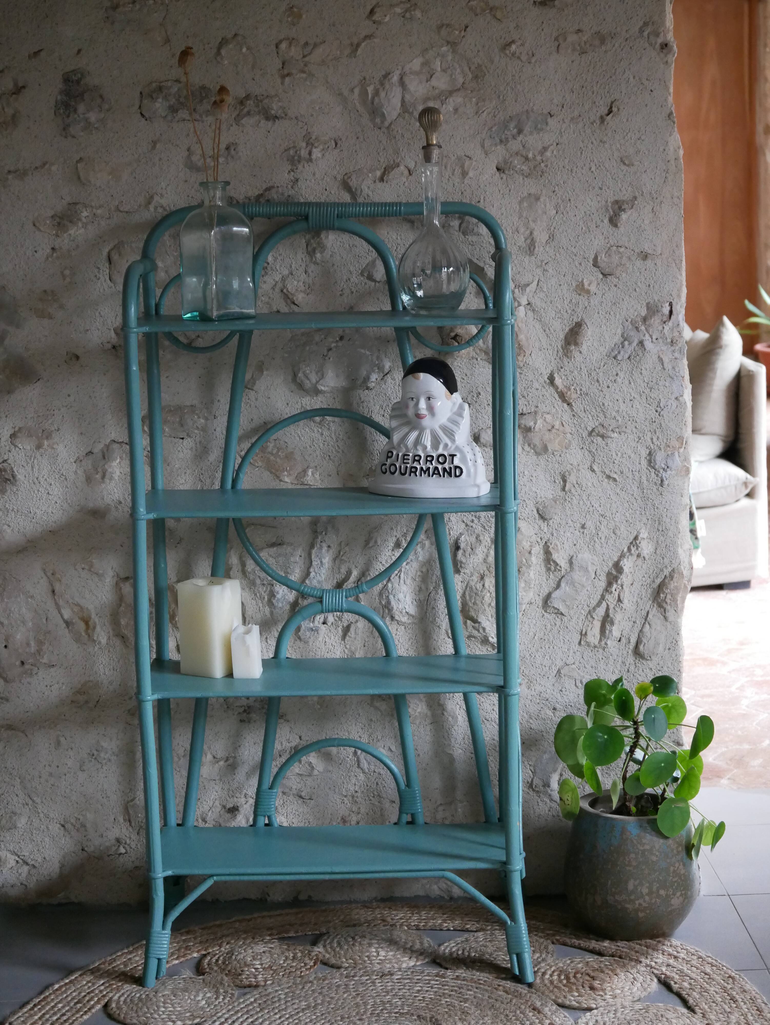 Blue rattan shelf