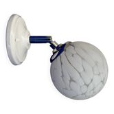 Vintage globe wall light in white Clichy glass