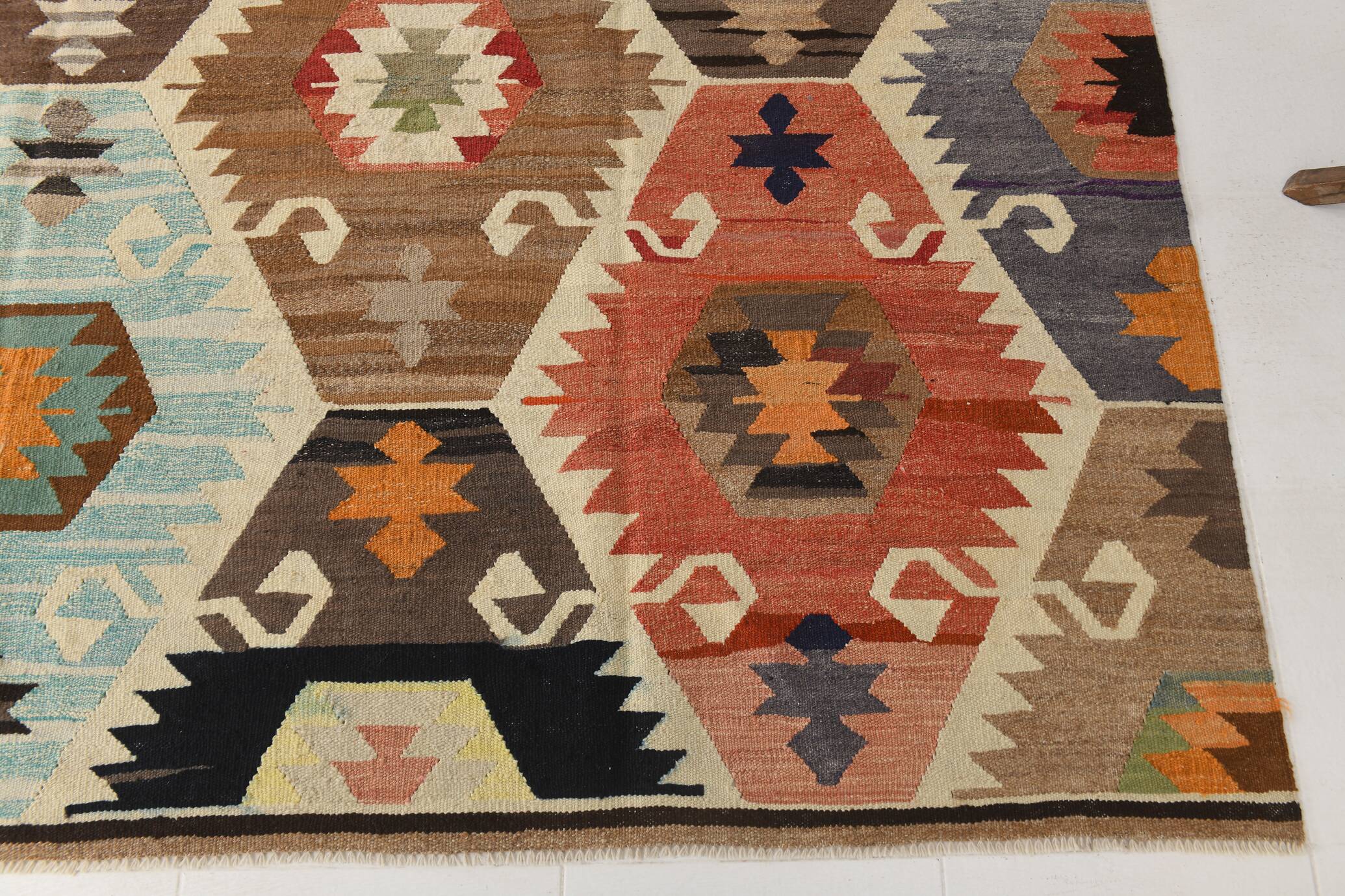 Turkish Multicolor Tribal Vintage Kilim Rug, 298x392Cm