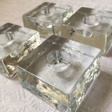 Set of 4 pressed glass ice cube candle holders