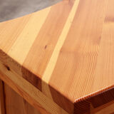 Brutalist mid-century wooden bar with 3 bar chairs, 1970s