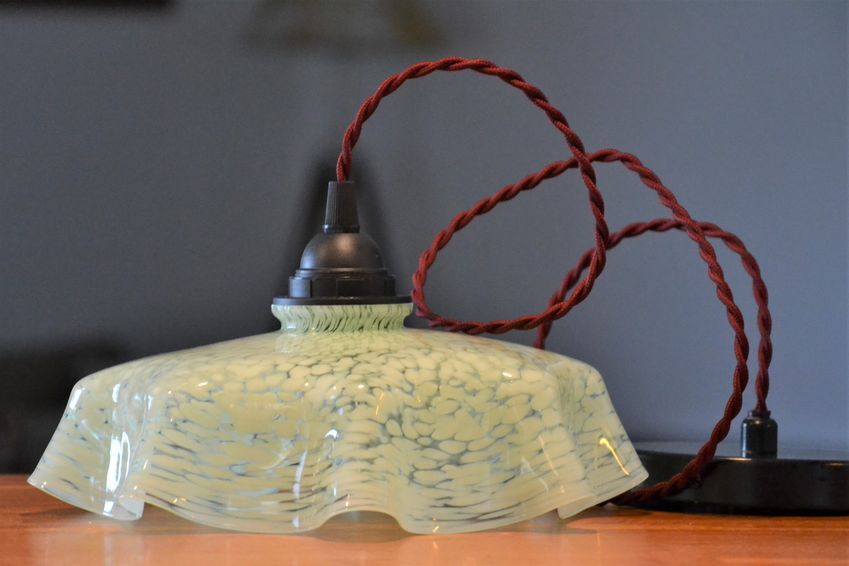 Vintage hanging draped green Clichy glass