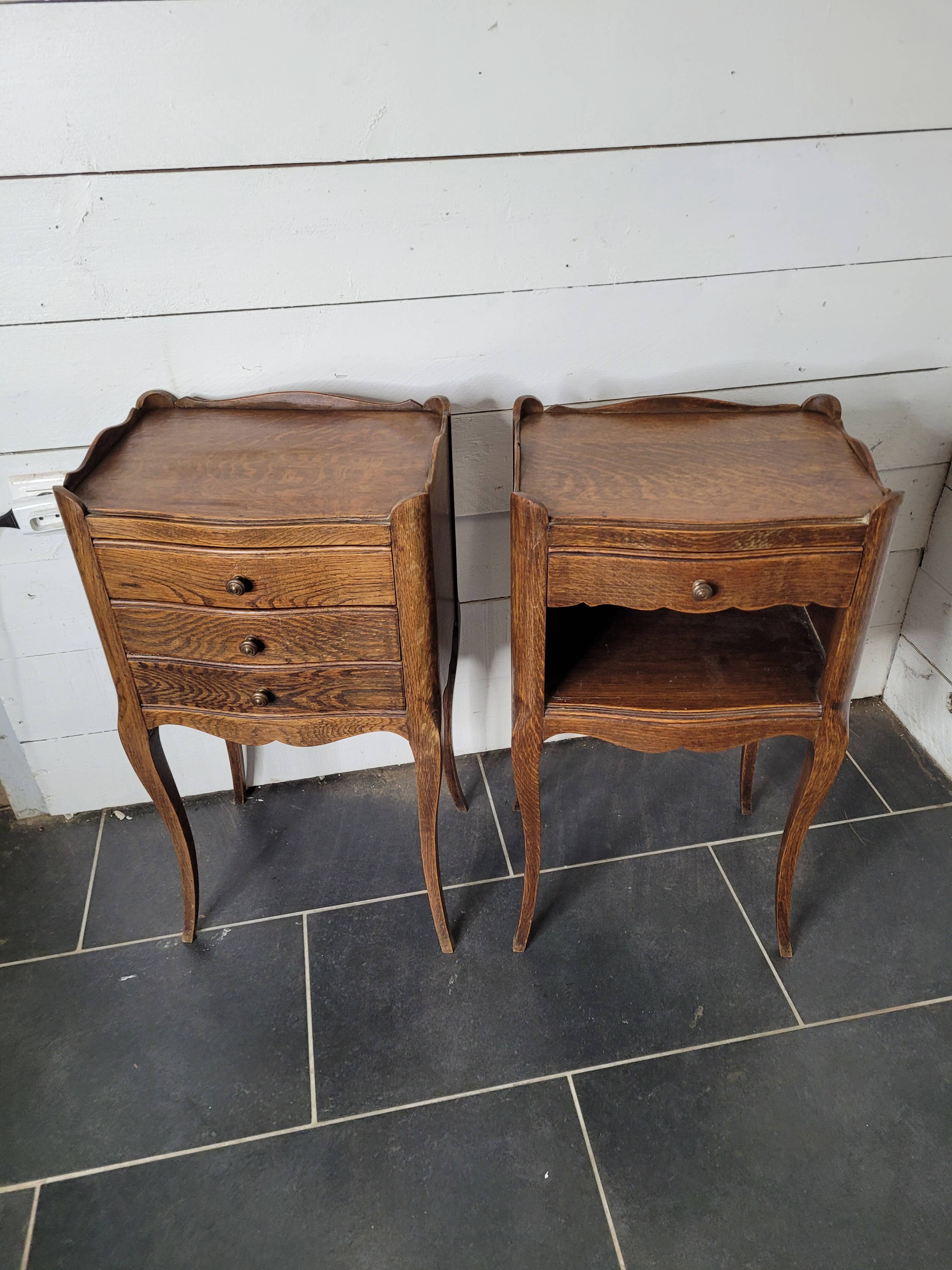 Pair of Louis XV style oak bedside tables