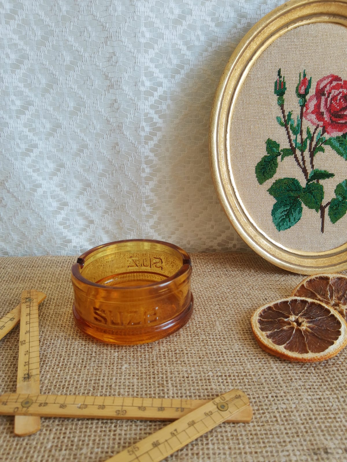 Advertising ashtray Suze amber glass