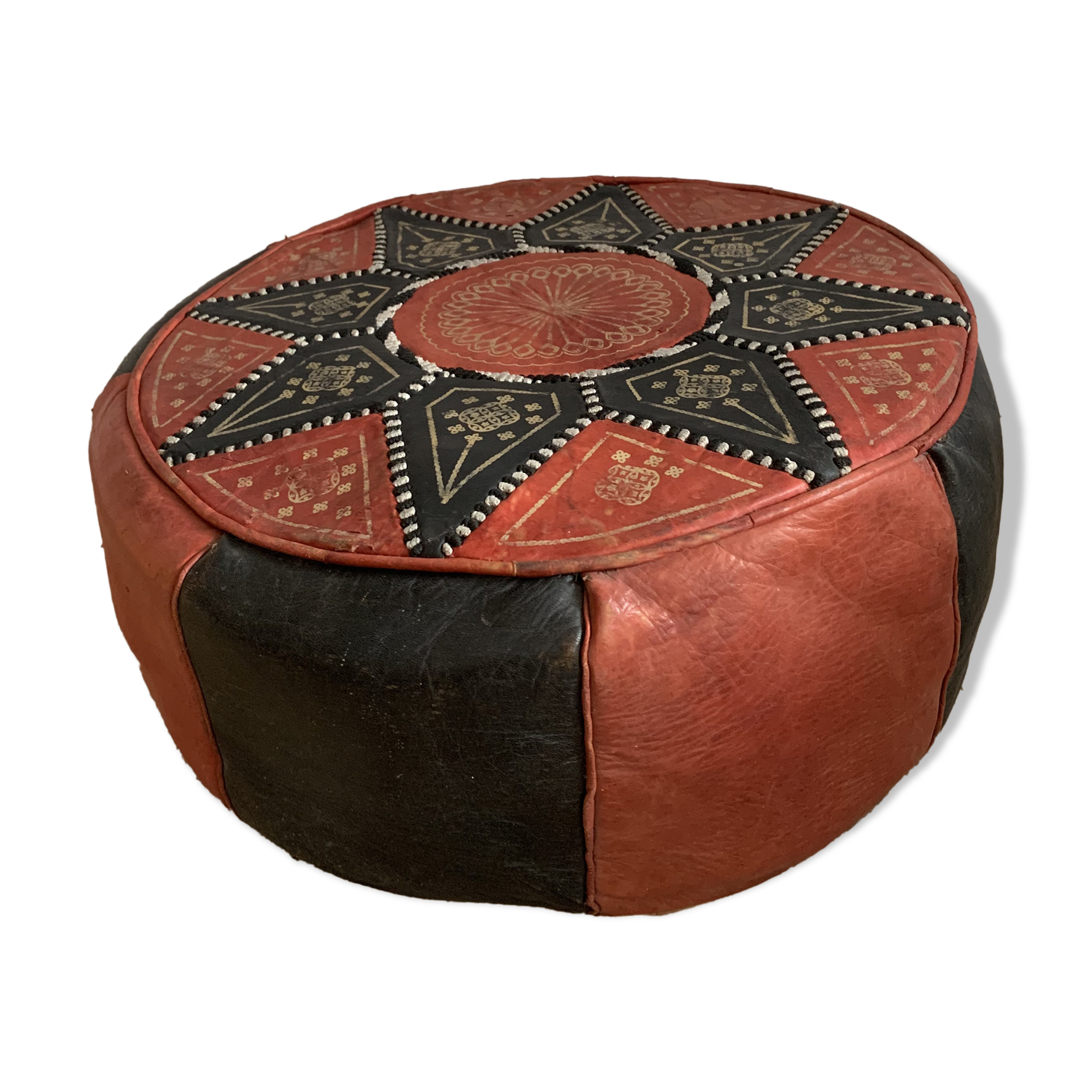 Vintage Moroccan leather pouf