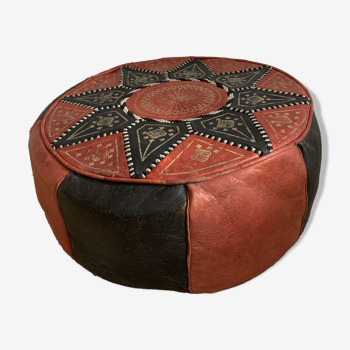 Pouf marocain cuir vintage