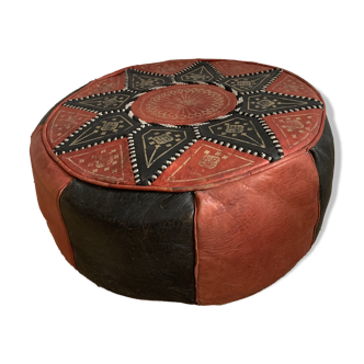 Pouf marocain cuir vintage