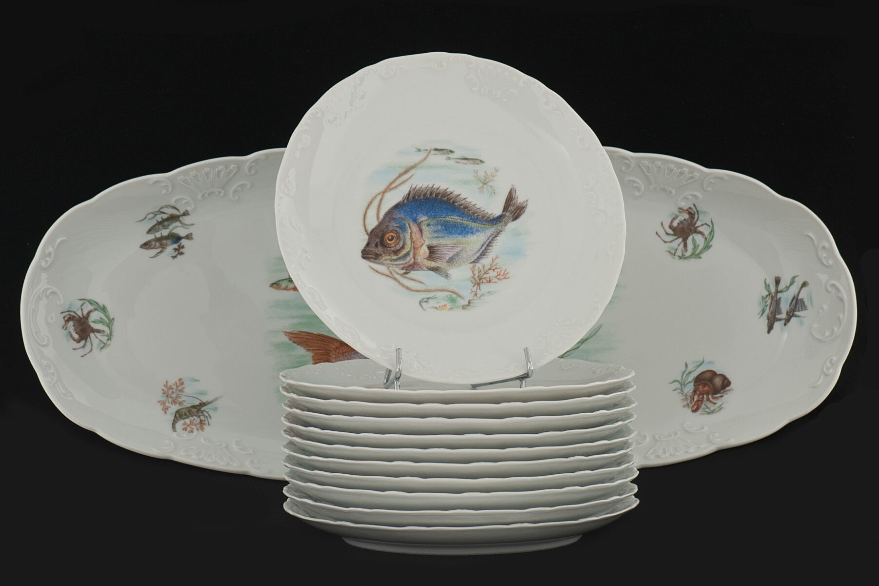 Vintage GL Limoges porcelain fish service