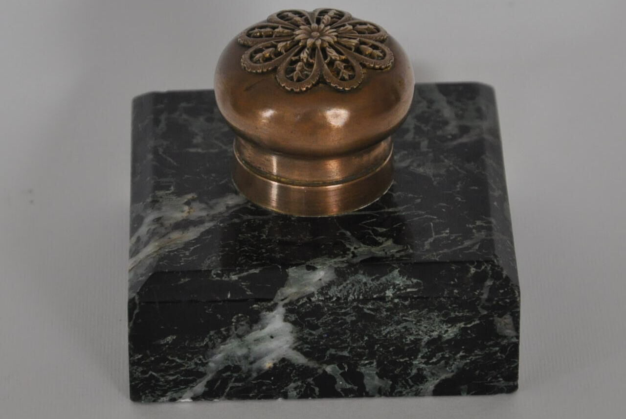 Encrier ancien marbre et bronze