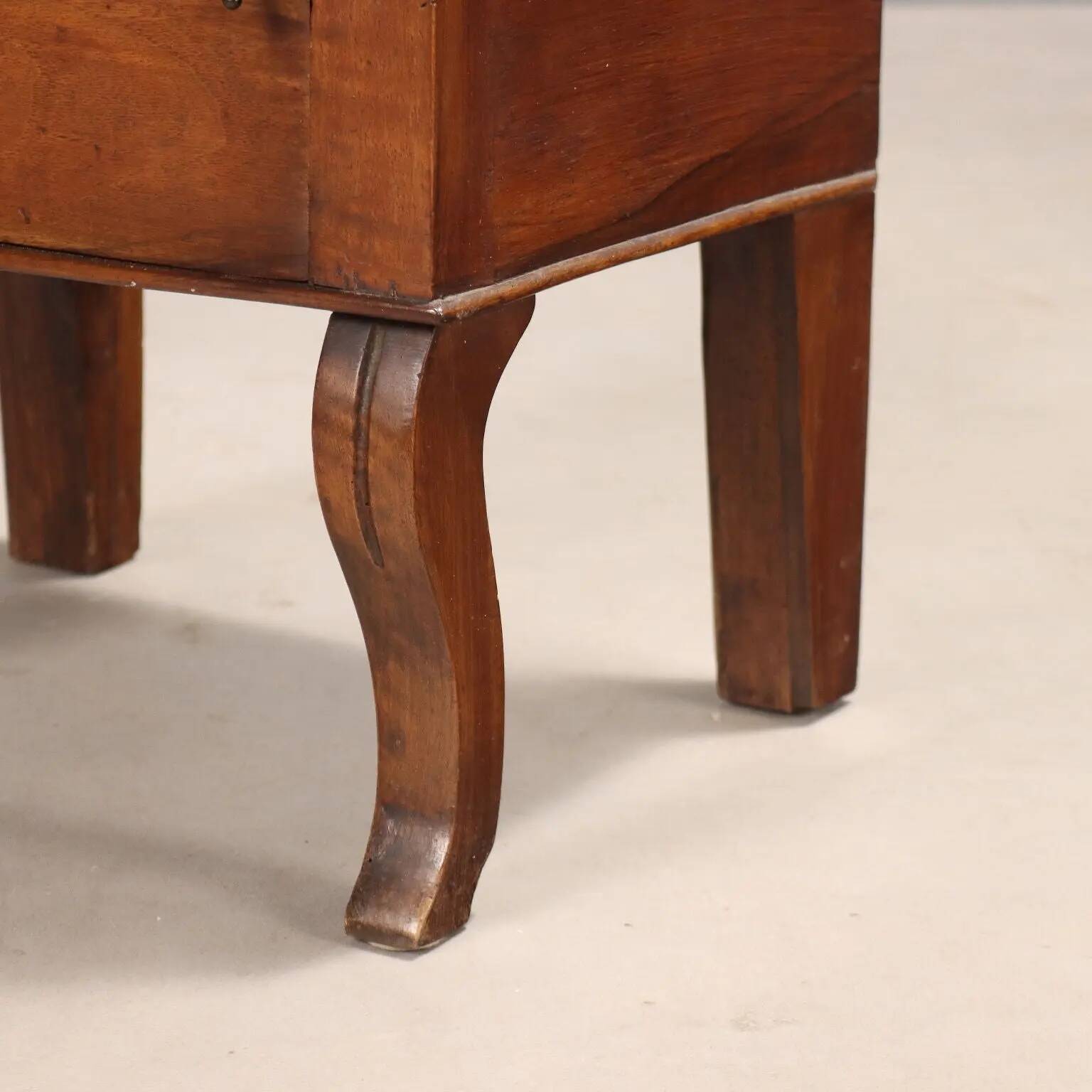 Antique walnut bedside tables with drawer, Italy, 19th century.