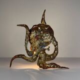 Brutalist metal octopus wall lamp by Salvino Marsura, Italy, 1980s.